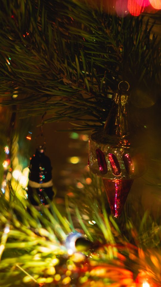 green christmas tree with string lights